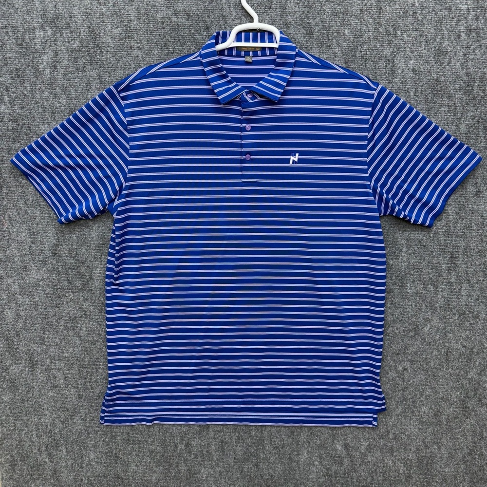 Peter Millar Summer Comfort Polo Men's size XL blue striped embroidered "H"